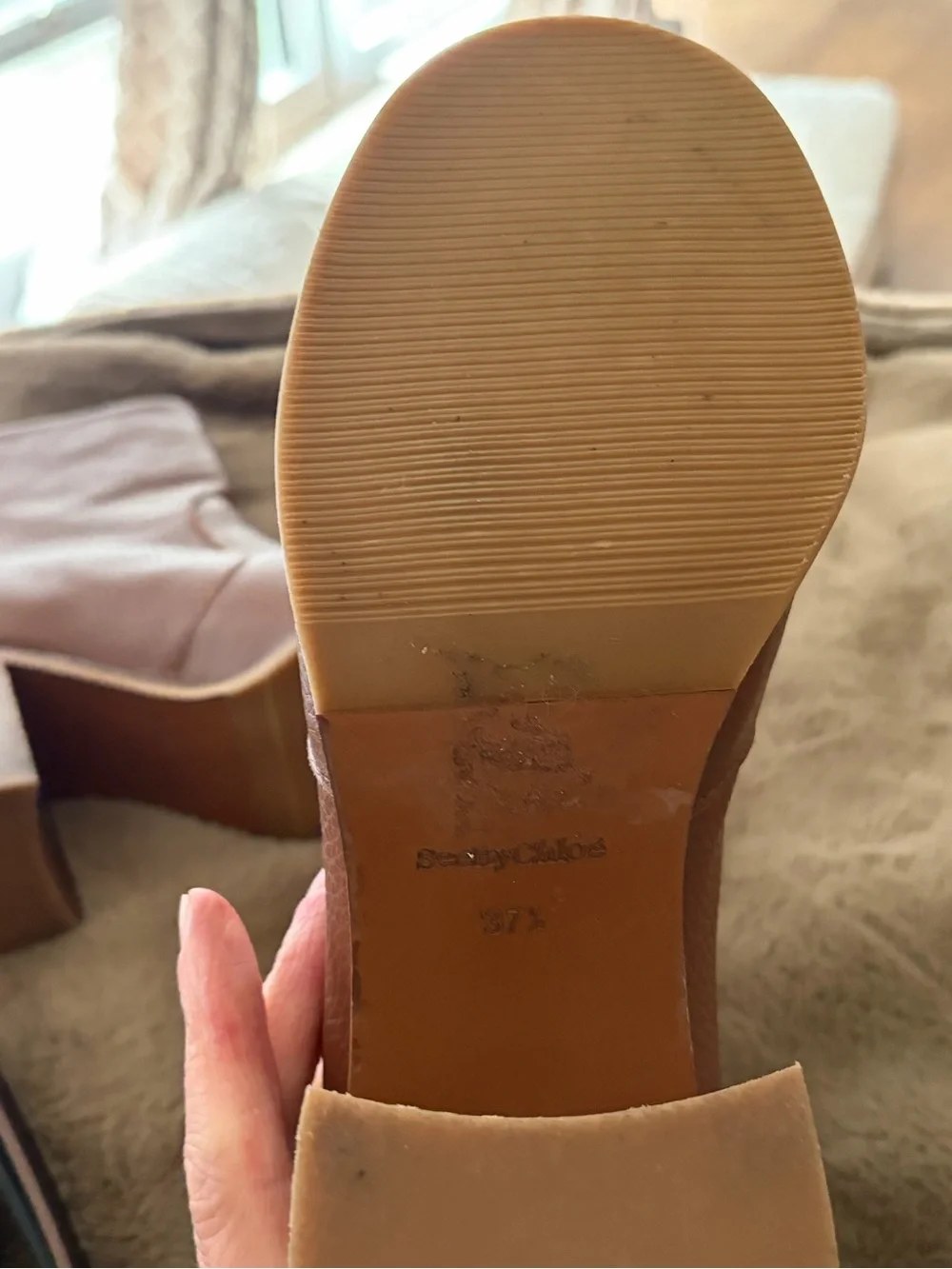 Women's Designer See by Chloe Cognac Brown Leather Block Heel Aryal Ankle Boot